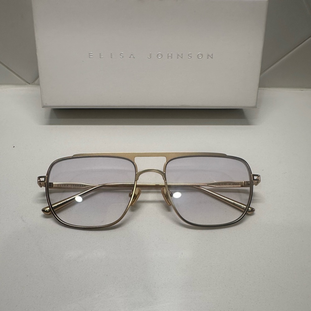 Elisa Johnson Women's Gold Metal Aviator Sunglasses - Light Tinted Lenses